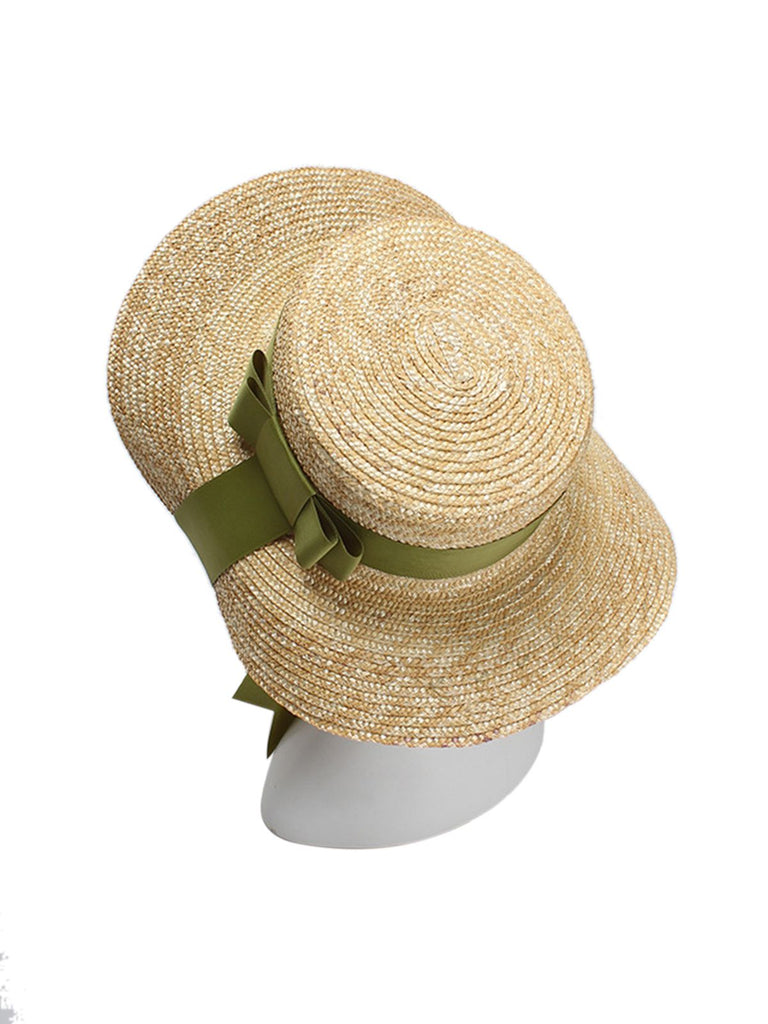Retro Green Ribbon Raffia Sun Hat - vintage fashion, retro style