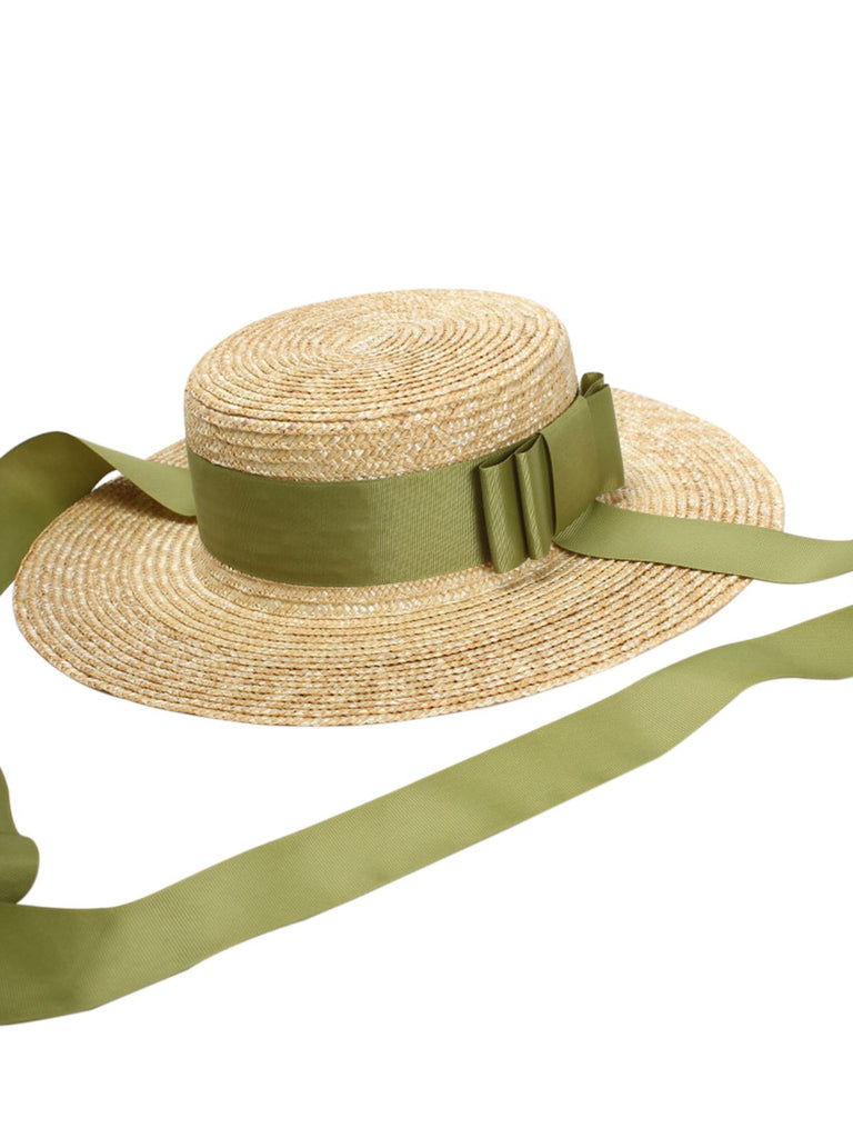 Retro Green Ribbon Raffia Sun Hat - vintage fashion, retro style