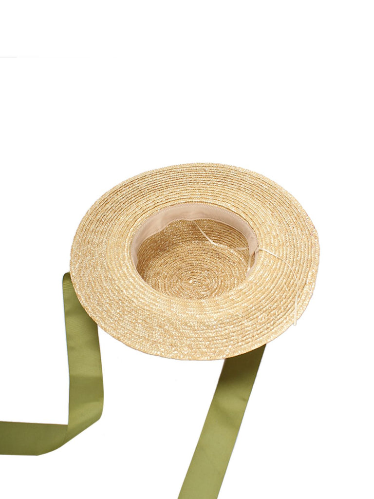 Retro Green Ribbon Raffia Sun Hat - vintage fashion, retro style