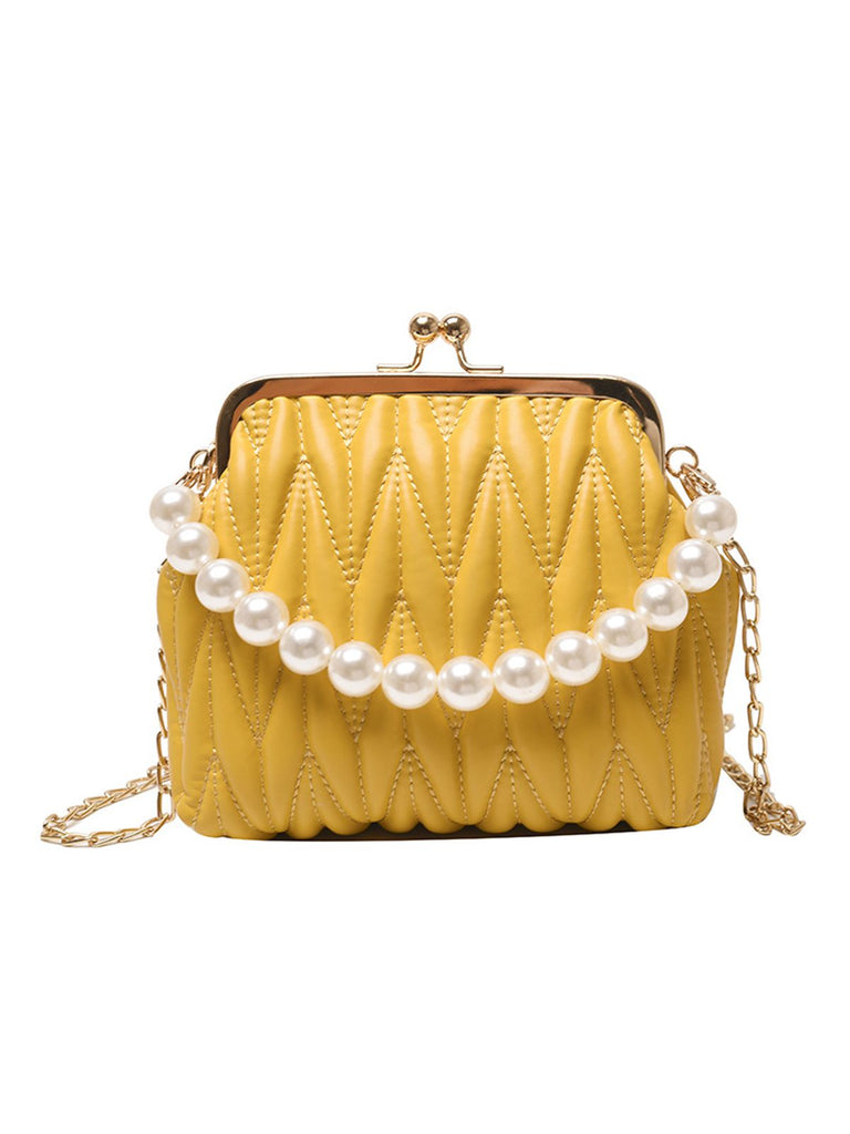 Retro Pearl Chain Solid Frame Bag - vintage fashion, retro style
