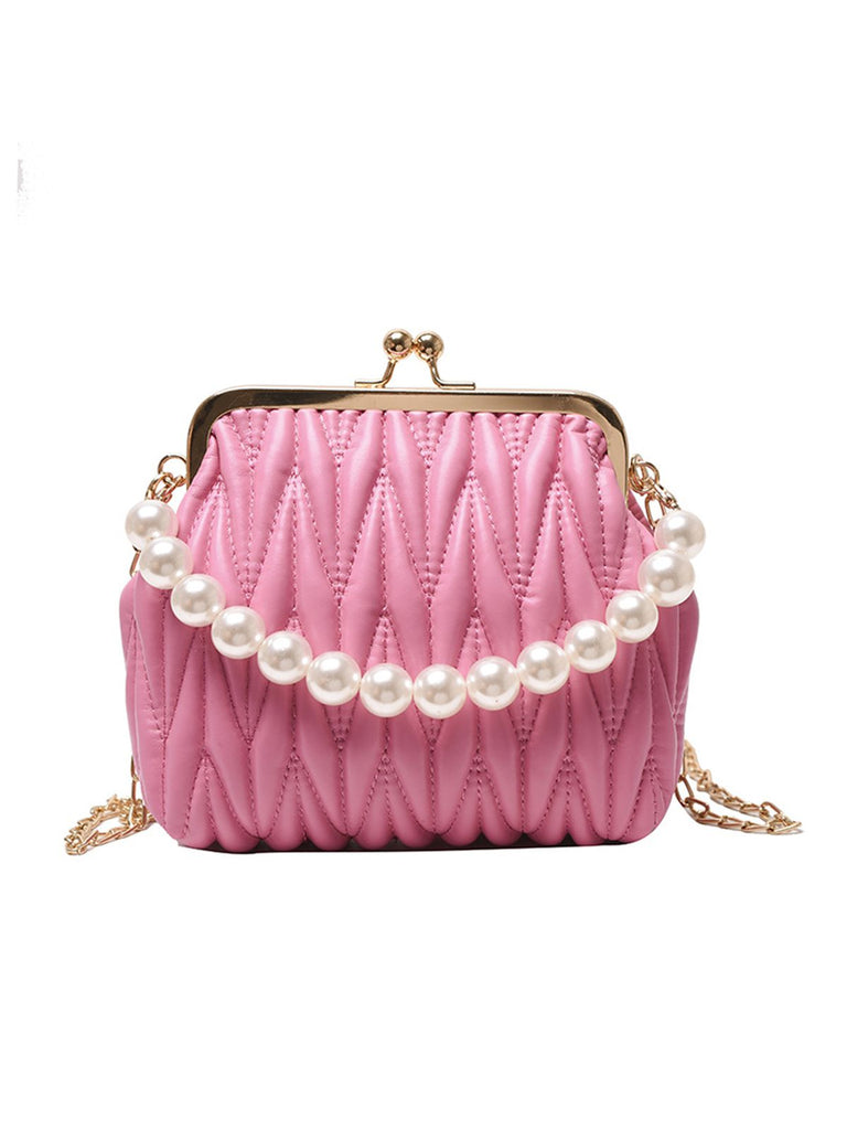 Retro Pearl Chain Solid Frame Bag - vintage fashion, retro style