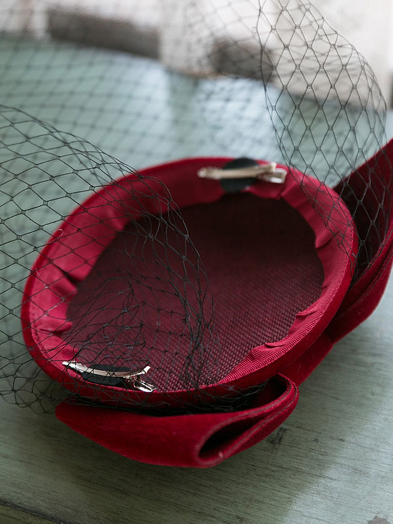 Retro Wine Red Bowknot Fascinator — vintage elegance for the modern woman