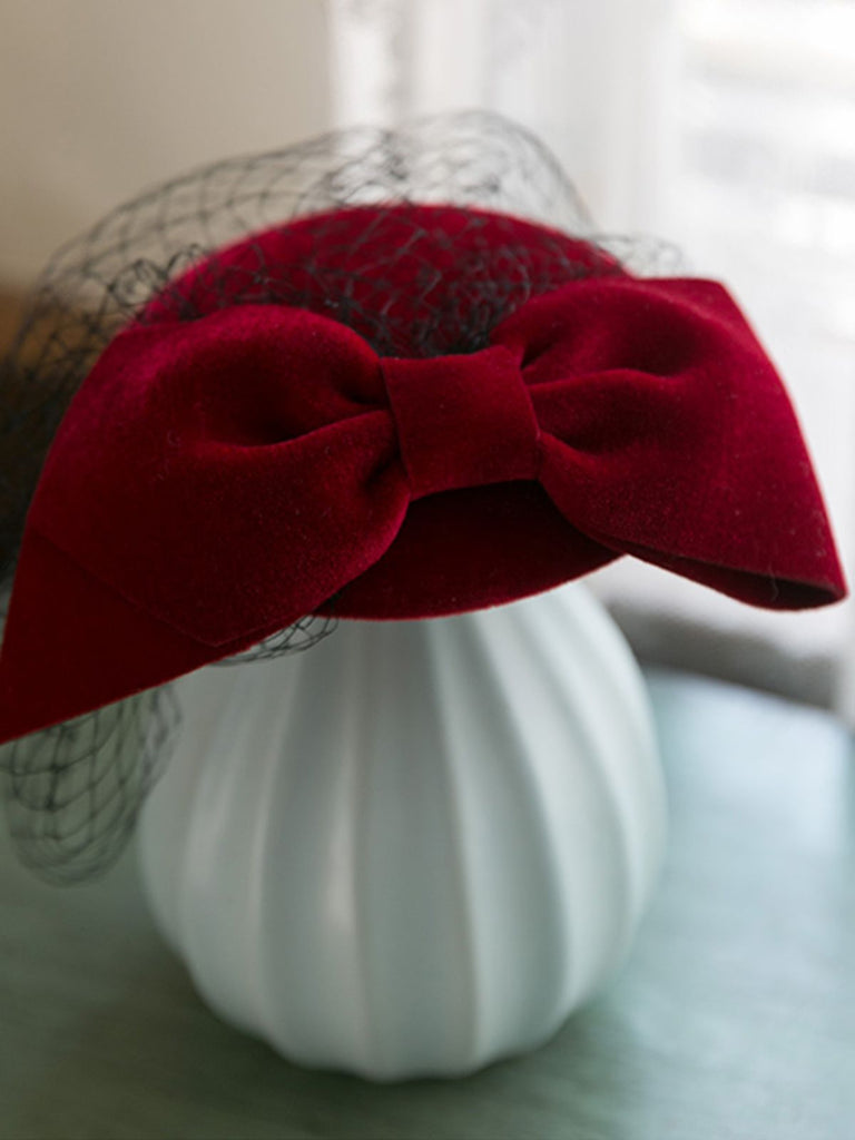 Retro Wine Red Bowknot Fascinator: timeless style reimagined