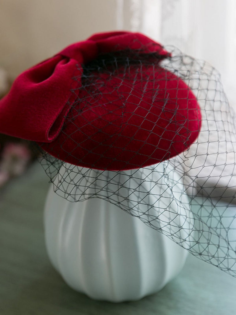 Retro Wine Red Bowknot Fascinator — vintage elegance for the modern woman