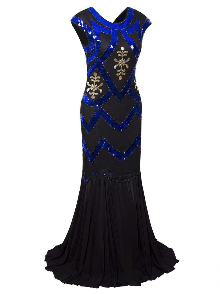 Blue 1920s Gatsby Maxi Dress
