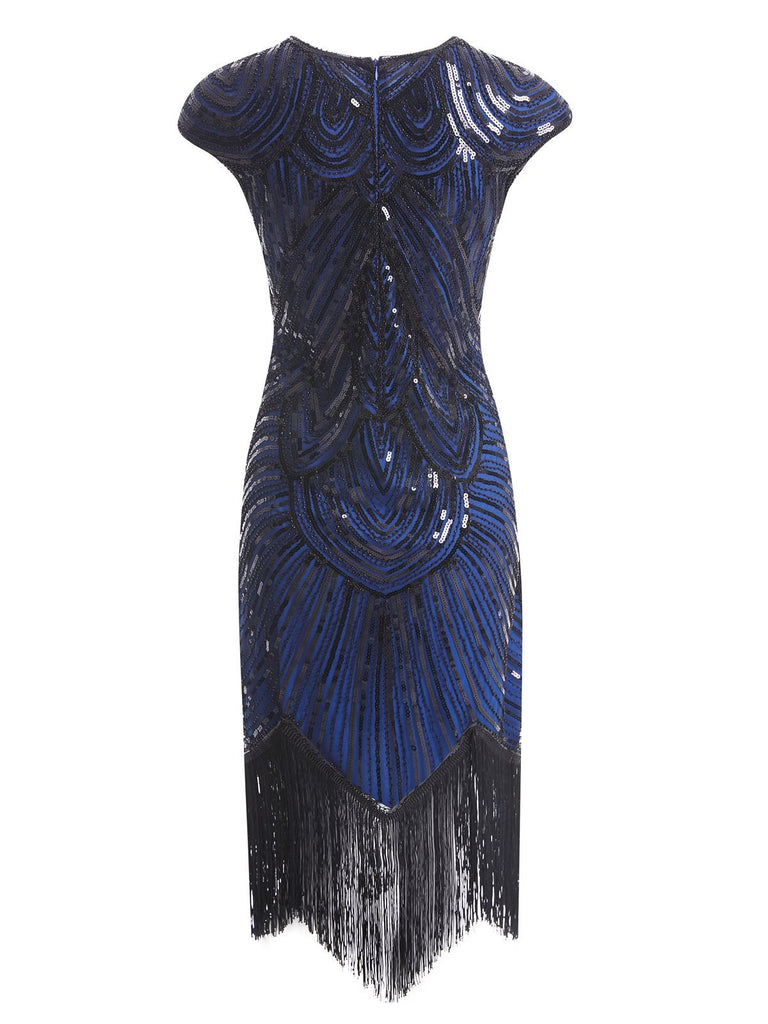 [US Warehouse] Blue 1920s Sequin Beaded Fringed Dress