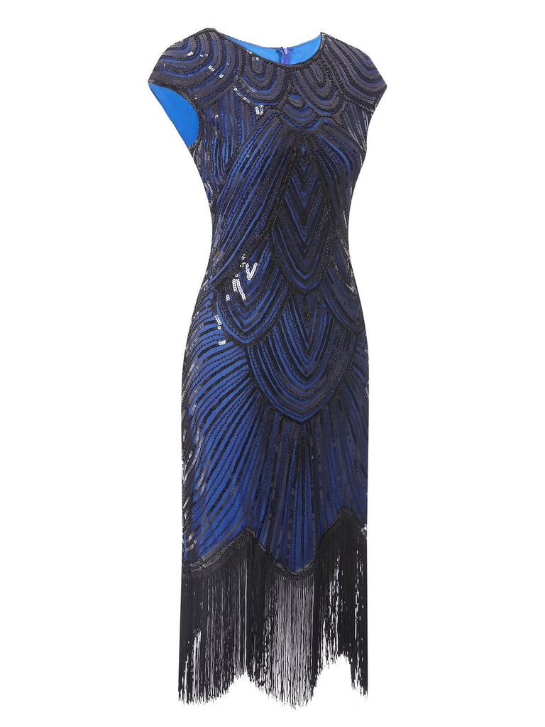 [US Warehouse] Blue 1920s Sequin Beaded Fringed Dress