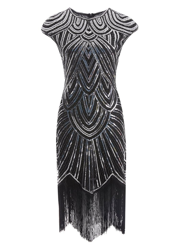 [US Warehouse] Silver 1920s Sequin Beaded Fringed Dress