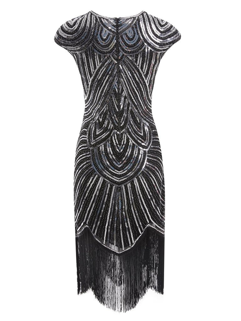 [US Warehouse] Silver 1920s Sequin Beaded Fringed Dress