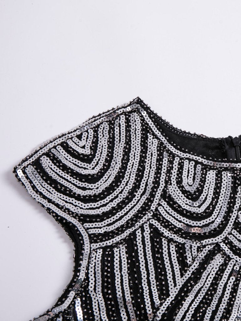 [US Warehouse] Silver 1920s Sequin Beaded Fringed Dress