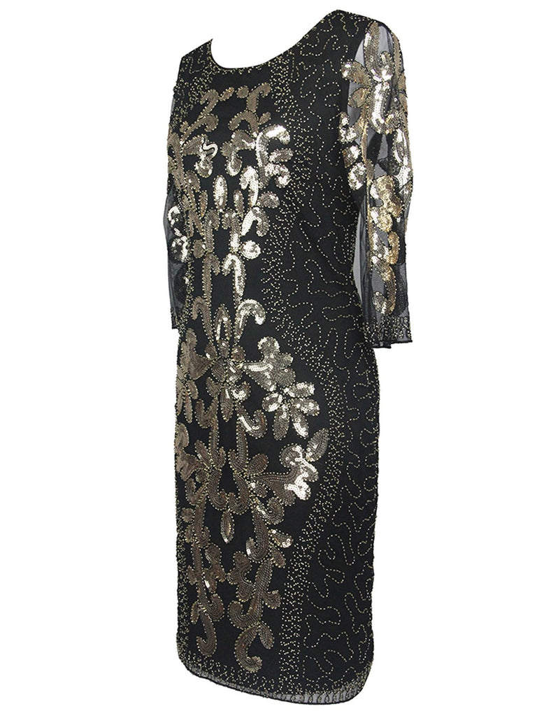 [US Warehouse] 1920s 3/4 Sleeve Mesh Sequin Gatsby Dress