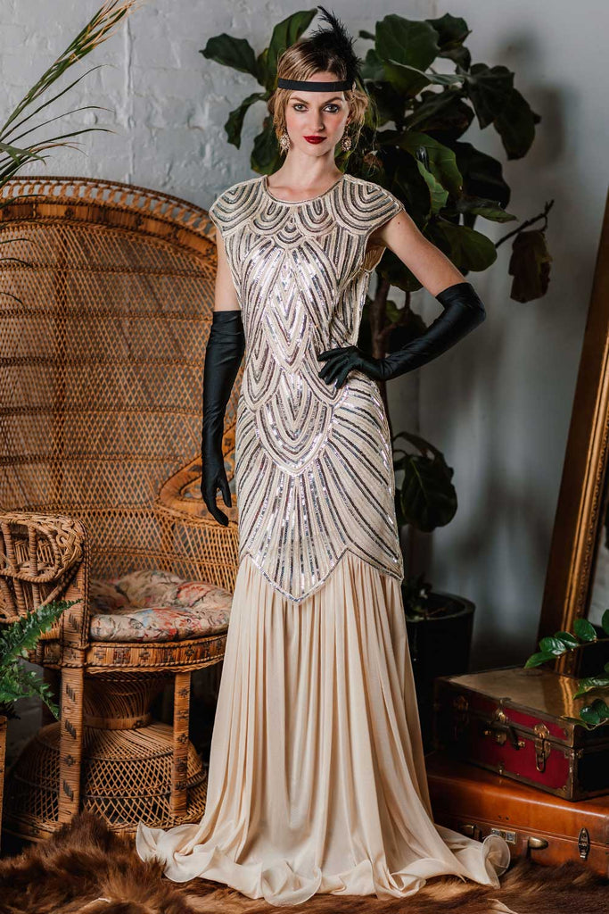 [US Warehouse] Pink 1920s Embroidery Sequin Maxi Dress