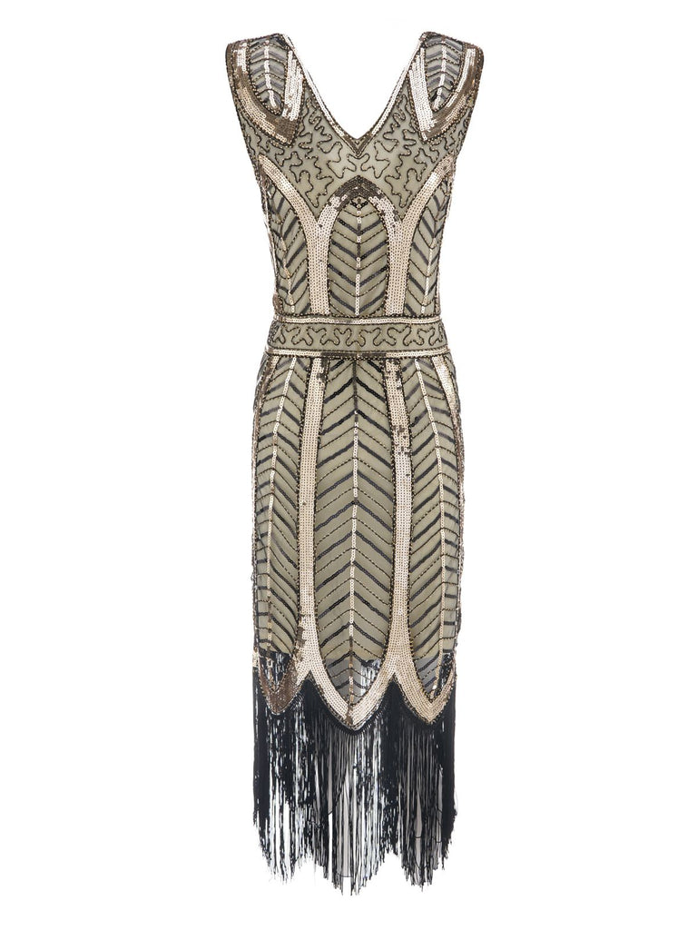 1920s Leaves Sequined Tassel Dress