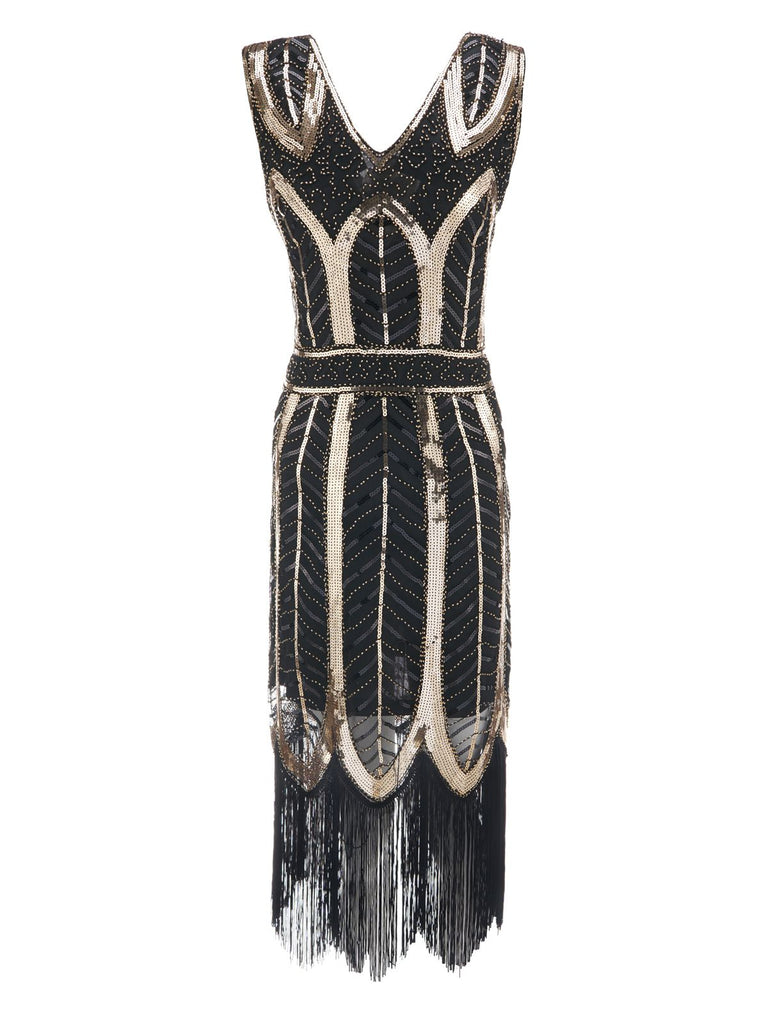 1920s Leaves Sequined Tassel Dress