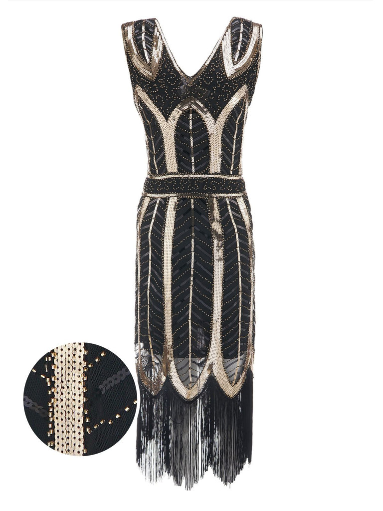 1920s Leaves Sequined Tassel Dress