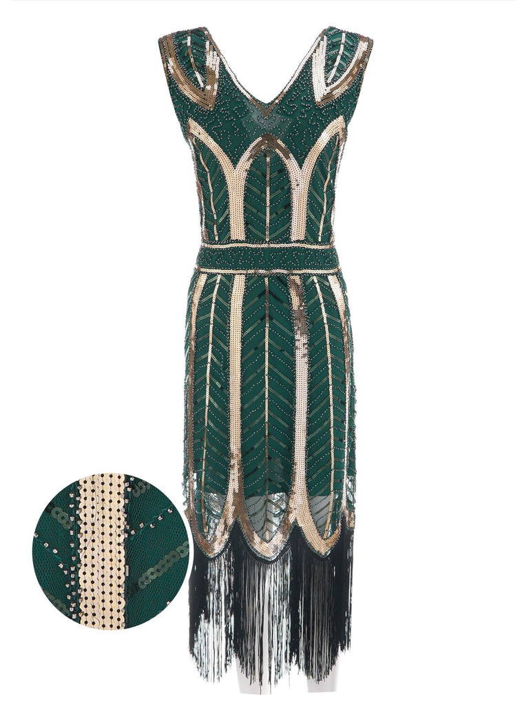 1920s Leaves Sequined Tassel Dress