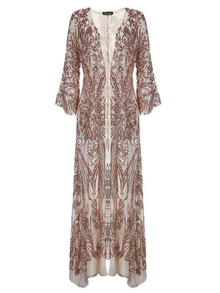 [US Warehouse] Apricot 1920s Sequined Maxi Cover-ups Dress