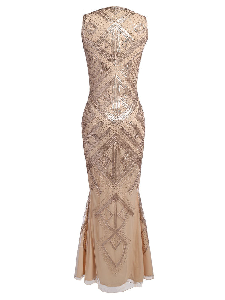 [US Warehouse] Beige 1920s Sequined Maxi Dress