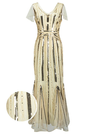 [US Warehouse] 1920s Cap Sleeve Sequined Embellished Dress