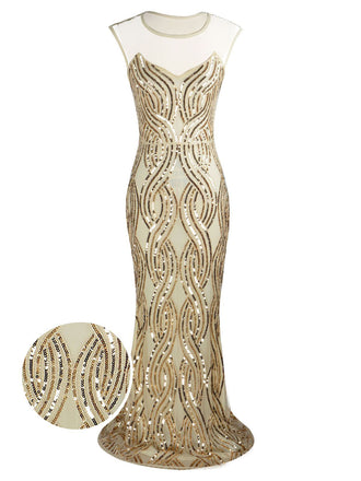1920s Sequined Embellished Maxi Dress