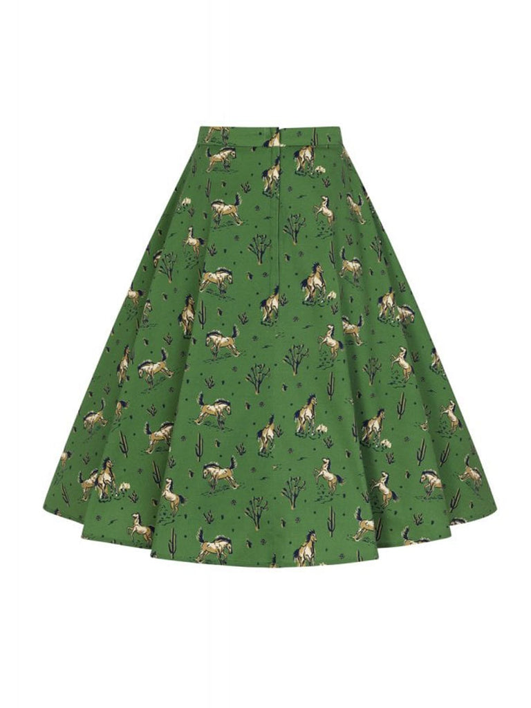 2PCS Green 1950s Horse Blouse Top & Skirt