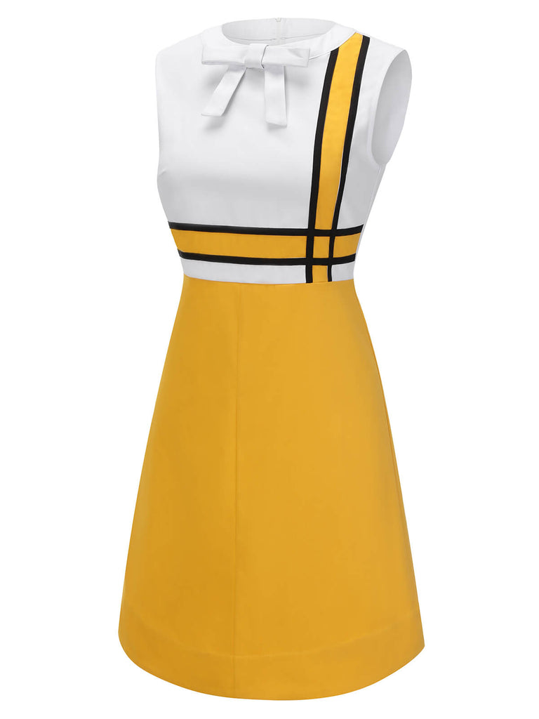 [Pre-Sale] White & Yellow 1960s Bowknot Patchwork Dress