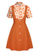 2PCS Orange 1960s Floral Shirt & Skirt