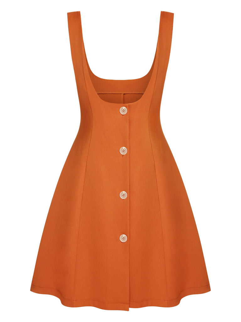 Orange 1960s Button A-Line Suspender Skirt