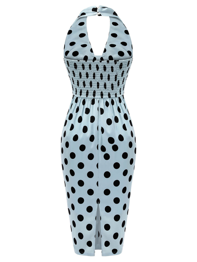 Blue 1960s Polks Dots Pencil Dress