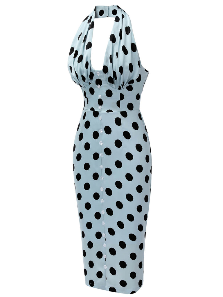 Blue 1960s Polks Dots Pencil Dress