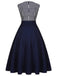 Navy Blue 1950s Striped Patchwork Dress
