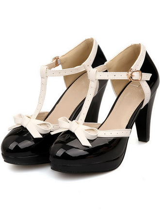 Retro Bow Dรฉcor High Heel Shoes