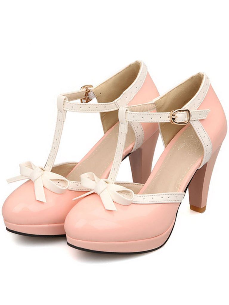 Retro Bow Décor High Heel Shoes