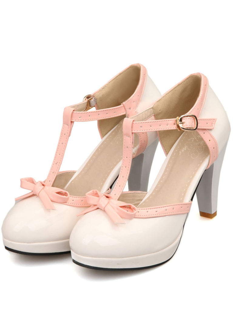 Retro Bow Décor High Heel Shoes