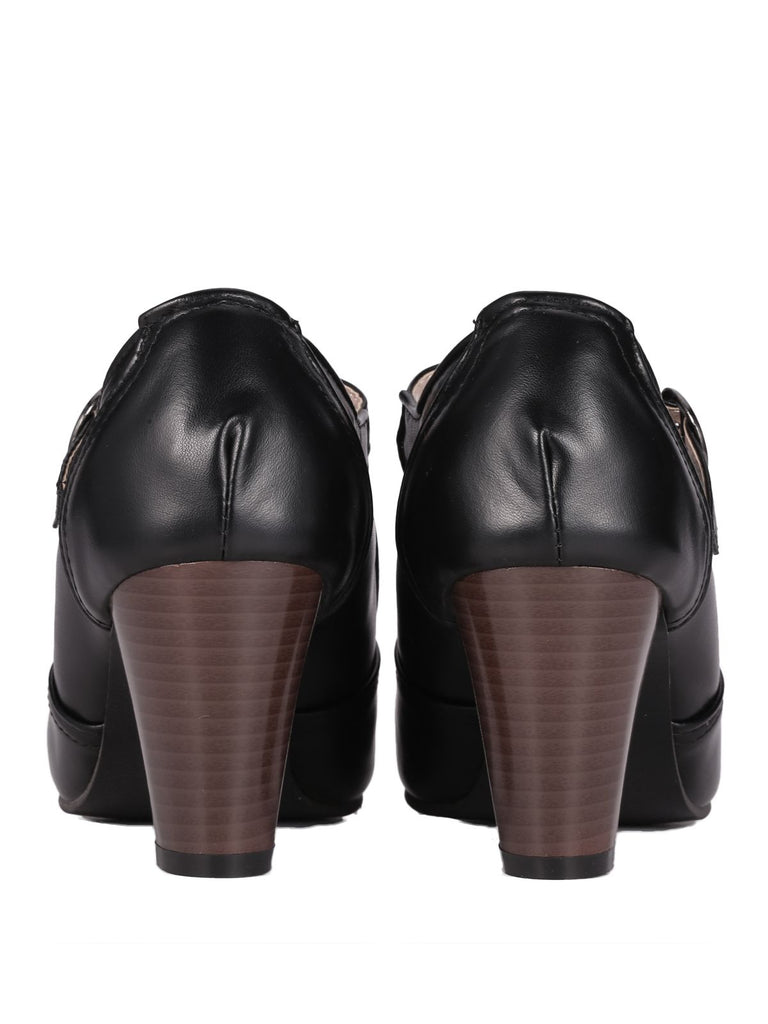 Retro Black T-Strap Chunky Heels Shoes