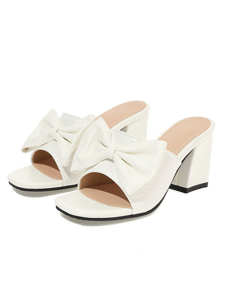 Retro Bowknot Chunky Heels Sandals