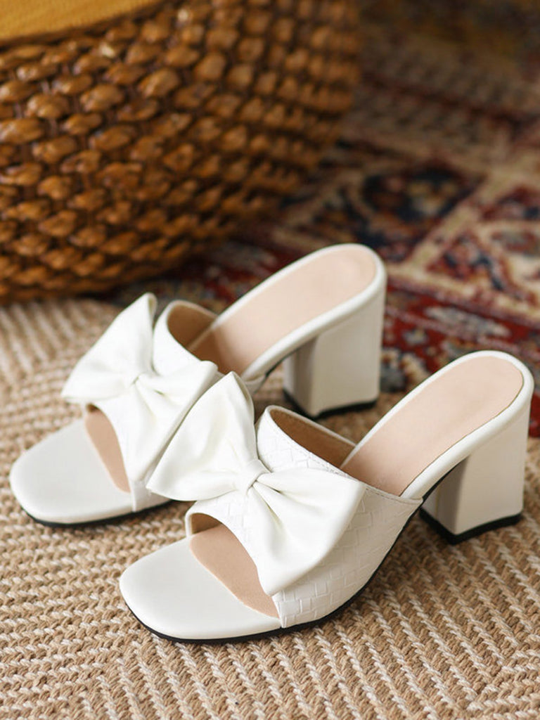 Retro Bowknot Chunky Heels Sandals