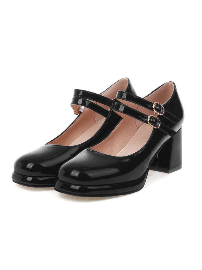 Double Buckles Mary Jane Heels Shoes