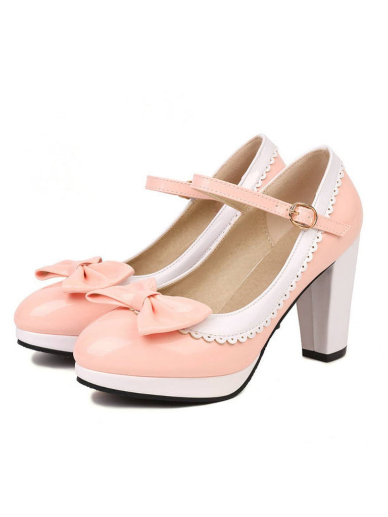 Bowknot Chunky Heels Mary Jane Shoes