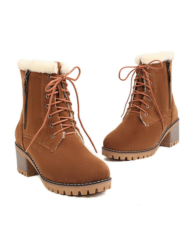 Retro Fleece Solid Color Chunky Heel Boots