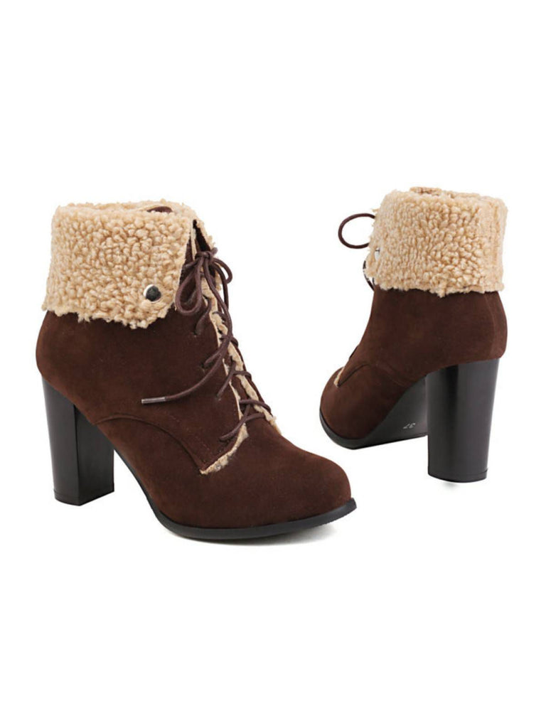 Suede Solid Lace-up Chunky Heel Boots