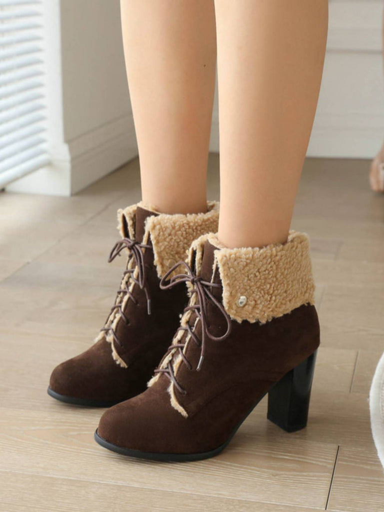 Suede Solid Lace-up Chunky Heel Boots