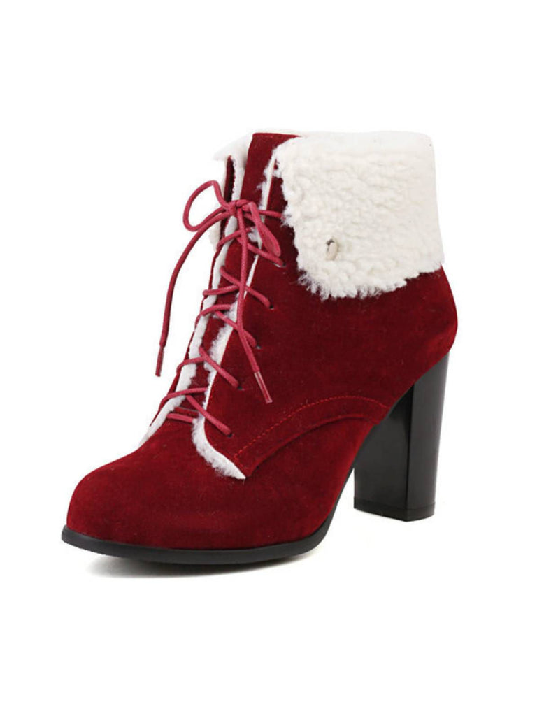 Suede Solid Lace-up Chunky Heel Boots