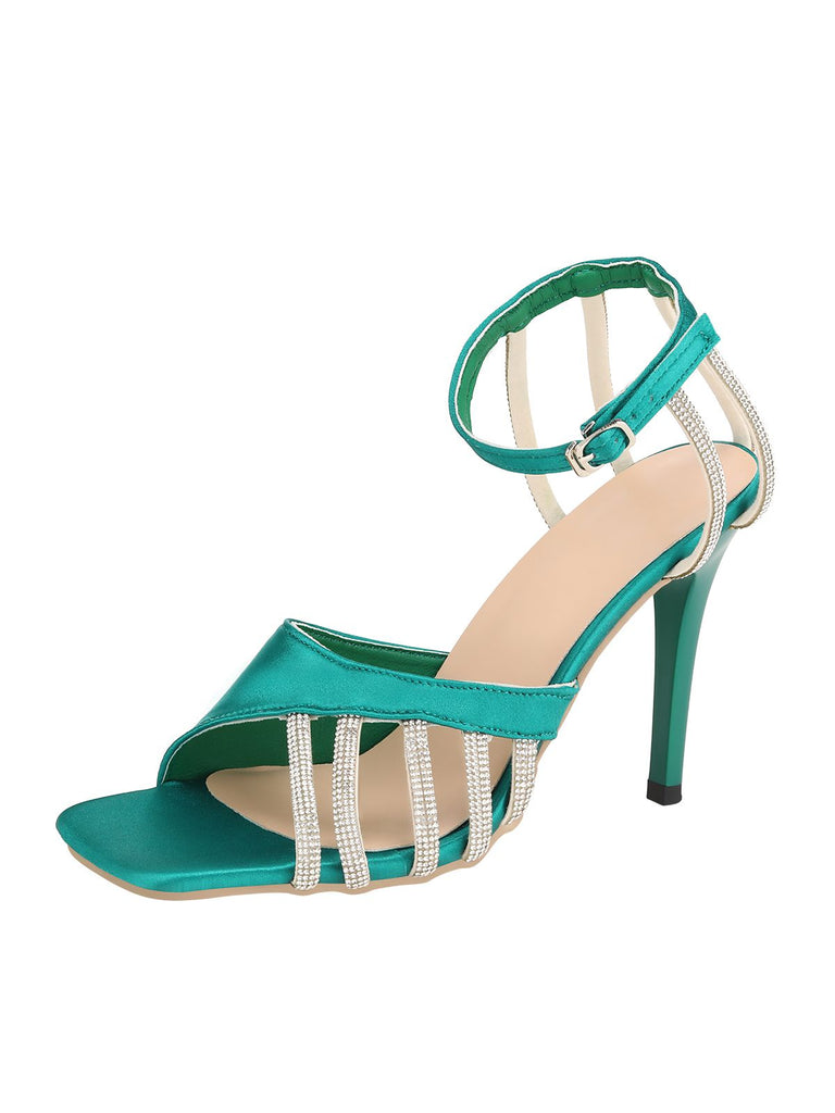 Green Buckle Fish Mouth High Heel Shoes
