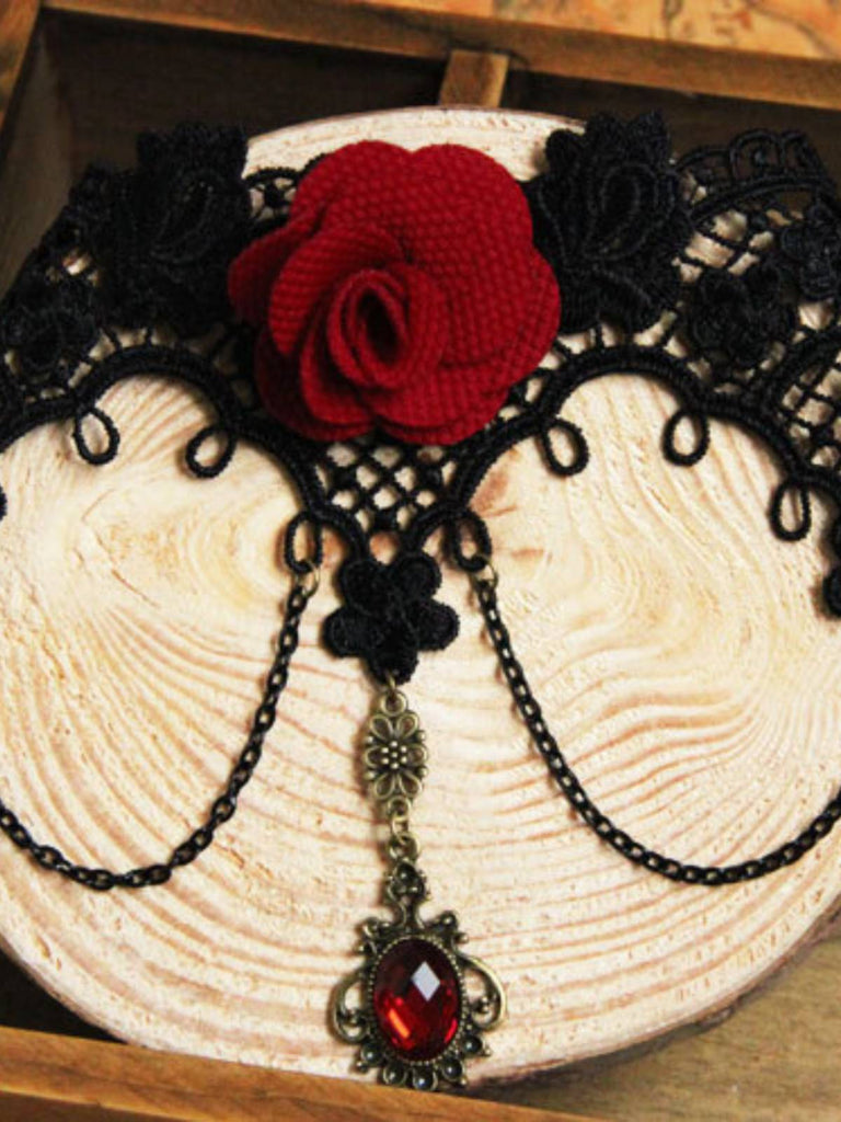 Halloween 3D Rose Flower Lace Necklace