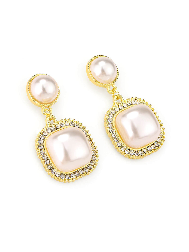 White Retro Pearl Danglers Earrings