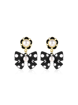 Retro Polka Dots Bow Pearls Earrings