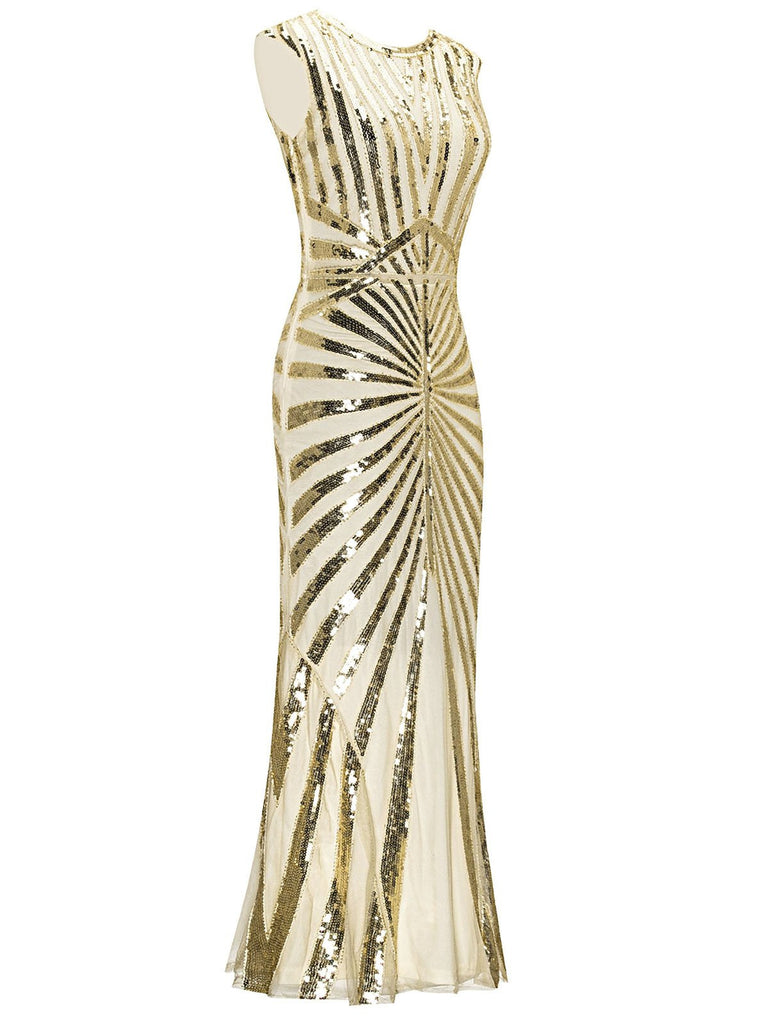 [US Warehouse] Apricot 1920s Sequin Art Deco Maxi Dress