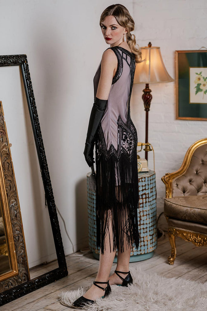 [US Warehouse] Pink 1920s Beaded Fringed Flapper Dress