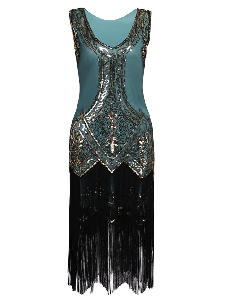 [US Warehouse] Blue 1920s Beaded Fringed Dress